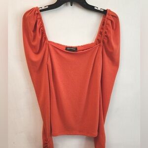 Bright Orange Square Neck Long Sleeve Top